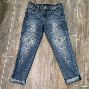 White House Black Market Dark Blue Embroidered Ankle Jeans